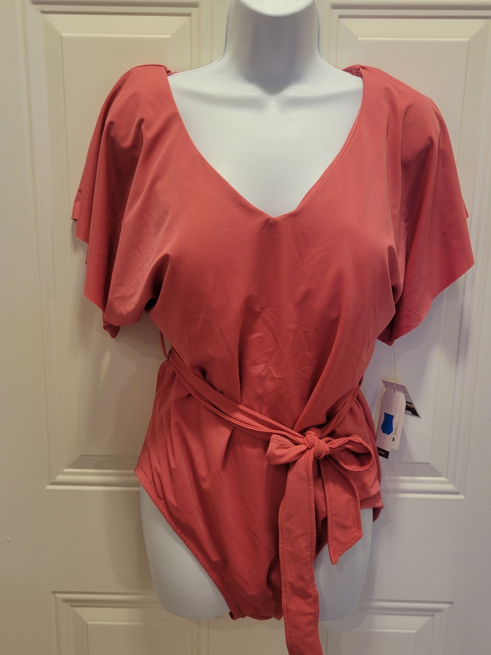 Pink Wrap-Style V-Neck Swim